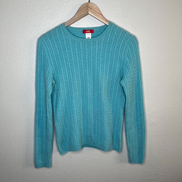 Anne Klein Sport Vintage Womens Cable Knit Cashmere Sweater Turquoise Blue Large - Picture 11 of 11